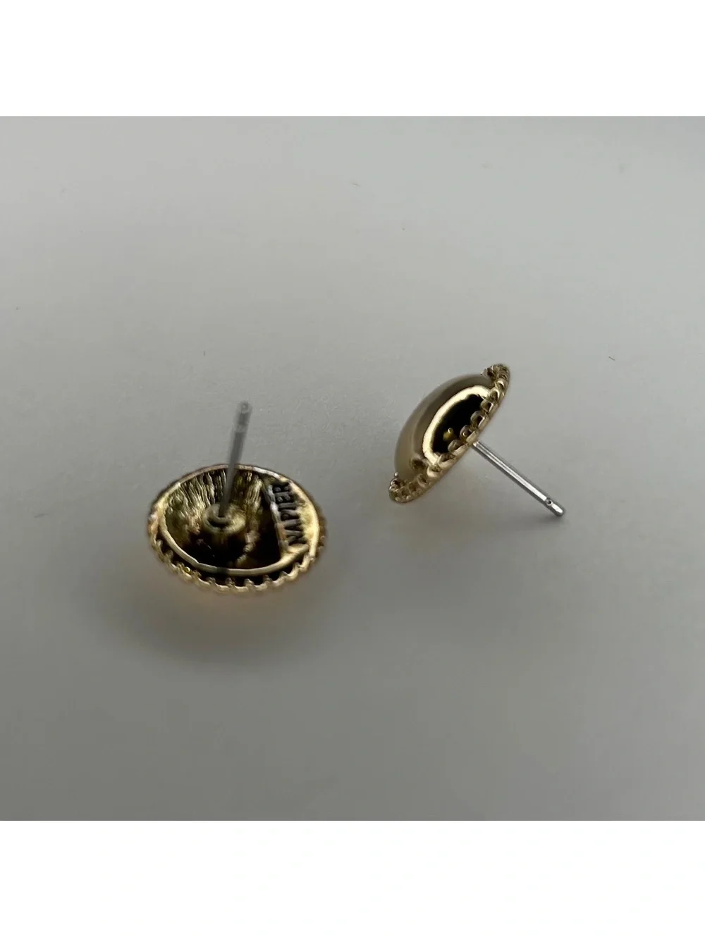 Vintage Napier Signed Gold Tone Button Pierced Stud Earrings